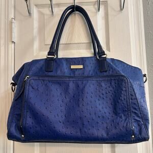 Kate Spade New York Blue Ostrich Embossed Leather Zip Shoulder Bag